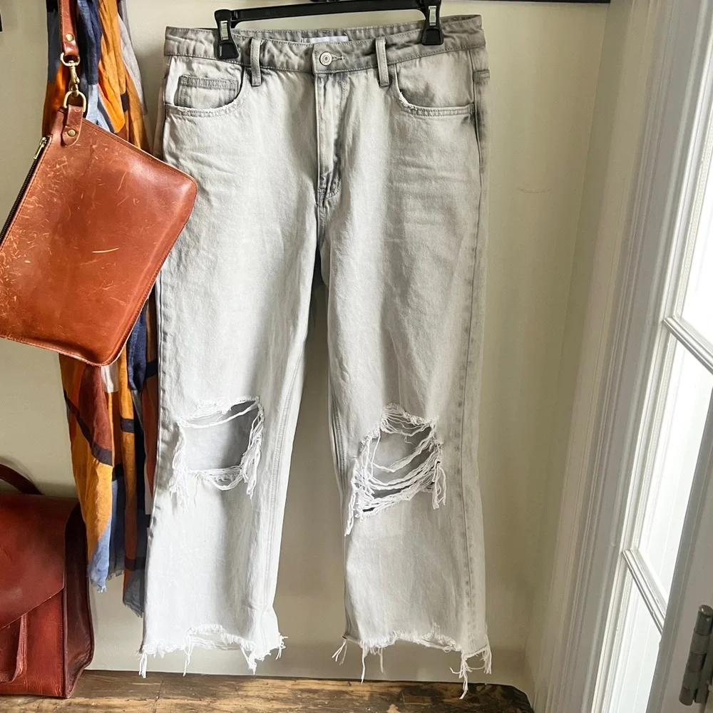 Vervet Ripped Distressed Light Grey Washed Crop Cut Off Baggy Jeans 30 - Picture 1 of 14